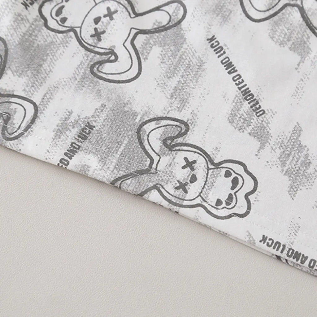 Boys Light Grey Bunny Printed Short Sleeve T-Shirt With Ripped Denim Shorts Sets 2 pc. Sets
