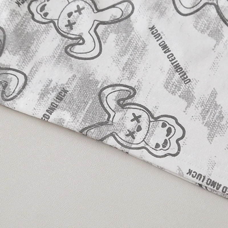 Boys Light Grey Bunny Printed Short Sleeve T-Shirt With Ripped Denim Shorts Sets 2 pc. Sets