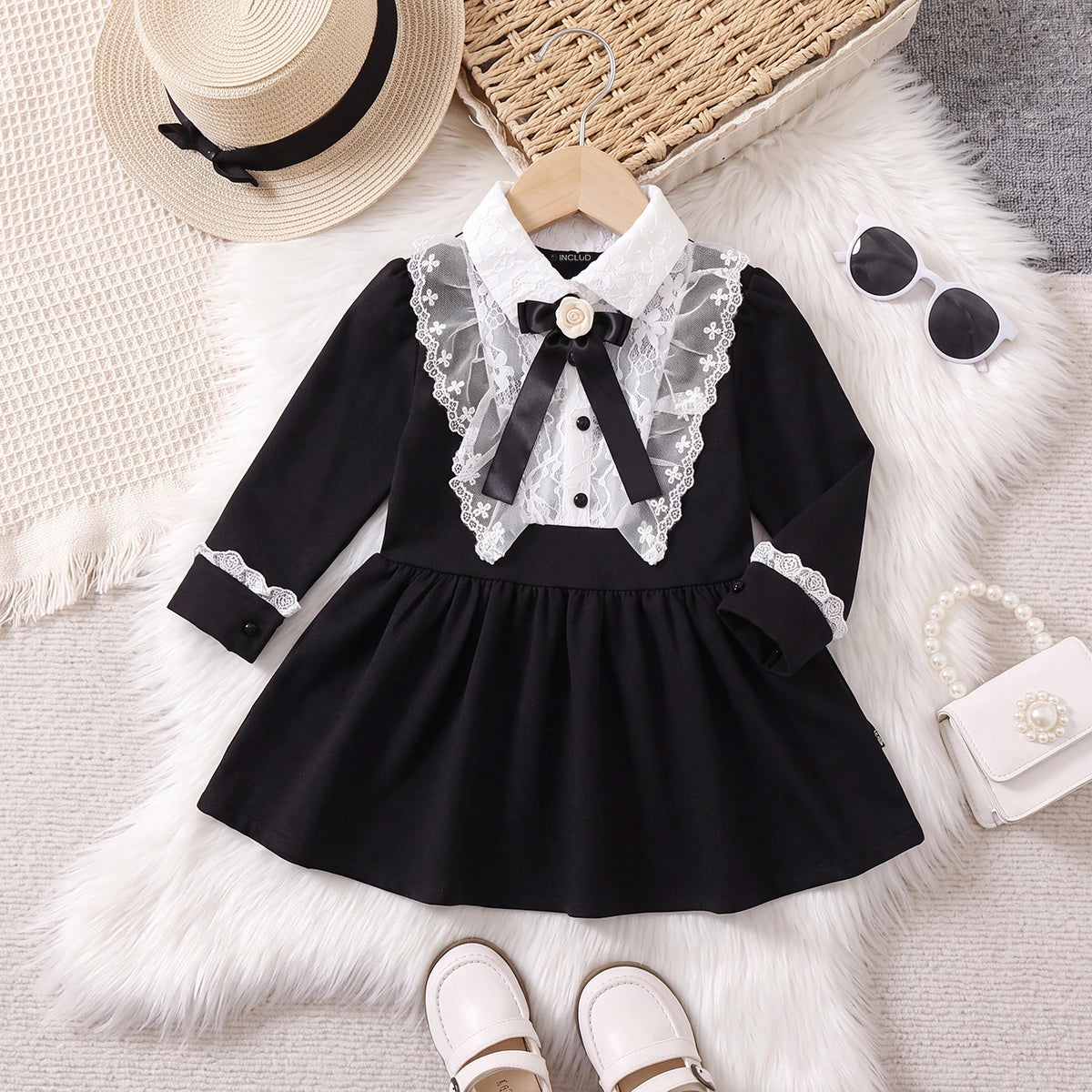 Girls Black Long Sleeve Fit & Flare Dress Casual Dresses Black 1-2 Y