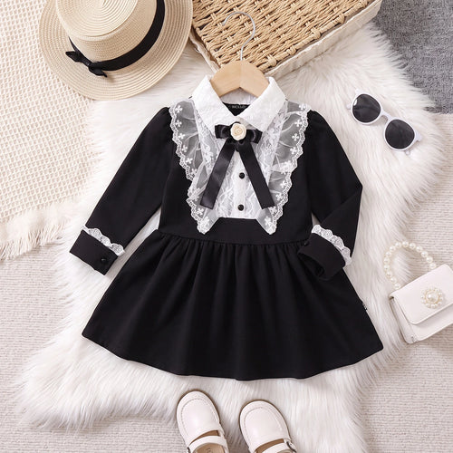 Girls Black Long Sleeve Fit & Flare Dress Casual Dresses Black 1-2 Y
