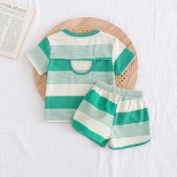 Girls Green Striped Short Sleeve T-Shirt With Shorts Sets 2 pc. Sets