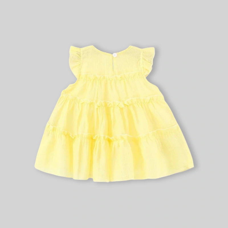 Girls Yellow Candy Applique Tiered A-Line Dress Casual Dresses