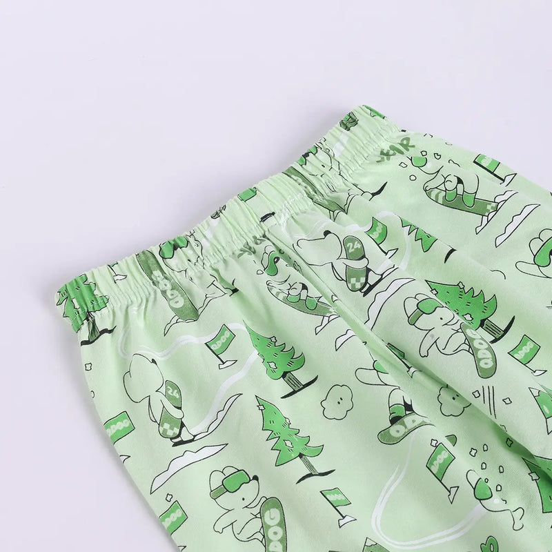 Girls Lime Green Printed Short Sleeve Shirt With Elasticated Pants Sets Sets