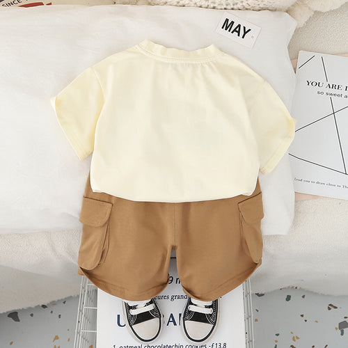 Boys Apricot Graphic Bear Printed T-Shirt With Cargo Shorts Set 2 pc. Sets