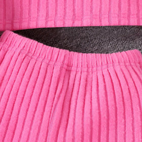 Girls Pink Checked Shacket With T-Shirt & Flared Pants Sets Sets