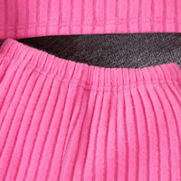 Girls Pink Checked Shacket With T-Shirt & Flared Pants Sets Sets