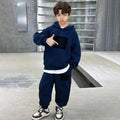 Boys Blue Abstract Printed Hooded Oversized Sweatshirt With Jogger Sets Sets Blue 5-6 Y