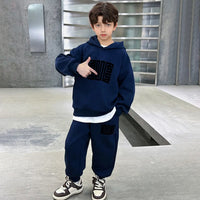 Boys Blue Abstract Printed Hooded Oversized Sweatshirt With Jogger Sets Sets Blue 5-6 Y