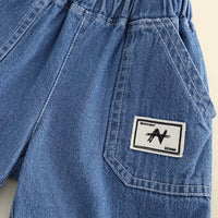 Boys White Striped Collar Polo T-Shirt With Denim Shorts Set 2 pc. Sets