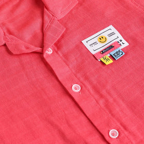 Boys Coral Checked Short Sleeves Shirt With Shorts Sets Sets