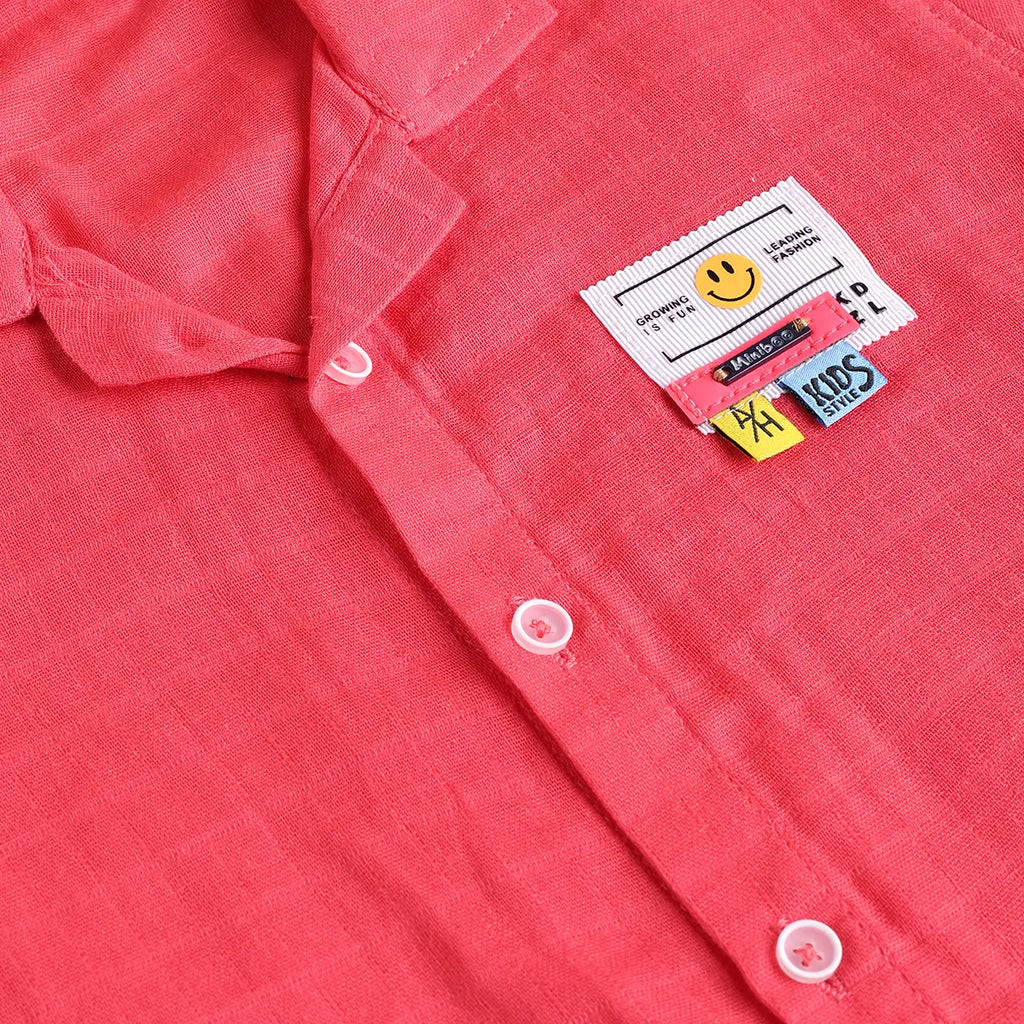 Boys Coral Checked Short Sleeves Shirt With Shorts Sets Sets