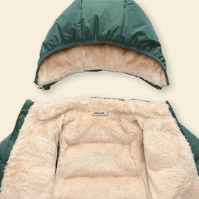 Boys Green Hooded Puffer Jacket With Sherpa Fleece Lining Coats & Jackets