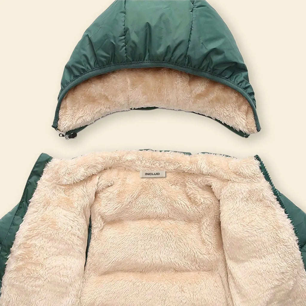 Boys Green Hooded Puffer Jacket With Sherpa Fleece Lining Coats & Jackets