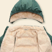 Boys Green Hooded Puffer Jacket With Sherpa Fleece Lining Coats & Jackets