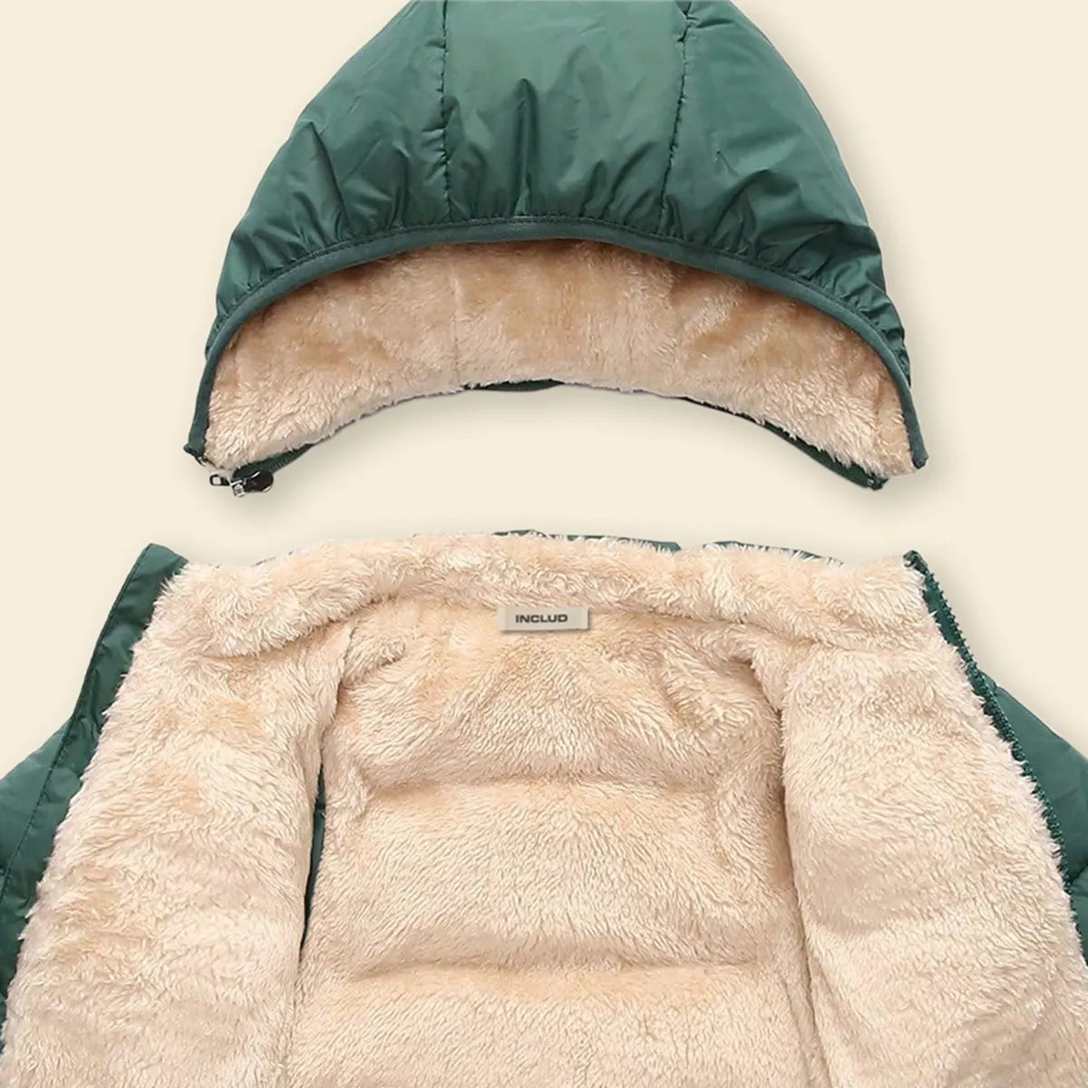 Boys Green Hooded Puffer Jacket With Sherpa Fleece Lining Coats & Jackets