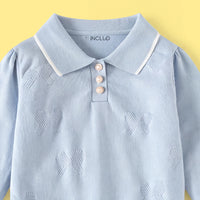 Girls Light Blue Long Sleeve Bow Embellished Polo Sweater Sweaters & Cardigans