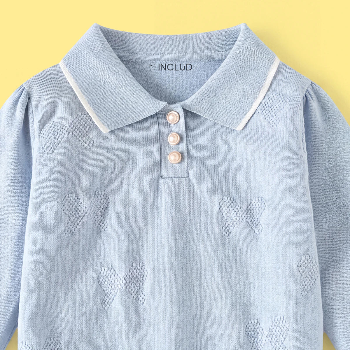 Girls Light Blue Long Sleeve Bow Embellished Polo Sweater Sweaters & Cardigans