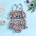 Girls White Leopard Print Top With Briefs Swimwear Sets Sets White 1-2 Y