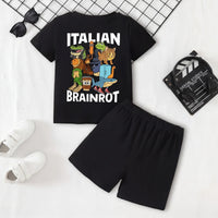 Boys Black Graphic Short Sleeve T-Shirt With Shorts Sets 2 pc. Sets