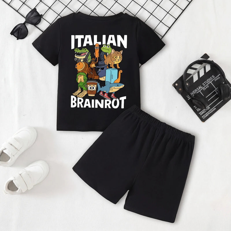 Boys Black Graphic Short Sleeve T-Shirt With Shorts Sets 2 pc. Sets
