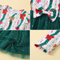 Girls Green Christmas Theme Printed Fit & Flare Dress Casual Dresses