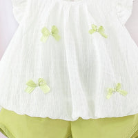 Girls White Textured Sleeveless Top With Elasticated Shorts Sets 2 pc. Sets