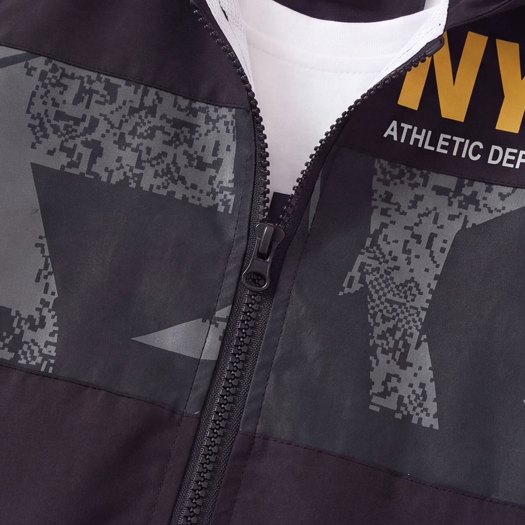 Boys Yellow Letter Printed Front Open Trendy Hooded Jacket Coats & Jackets