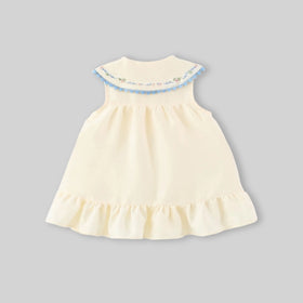 Girls Apricot Embroidered Peter Pan Collar A-Line Dress Casual Dresses