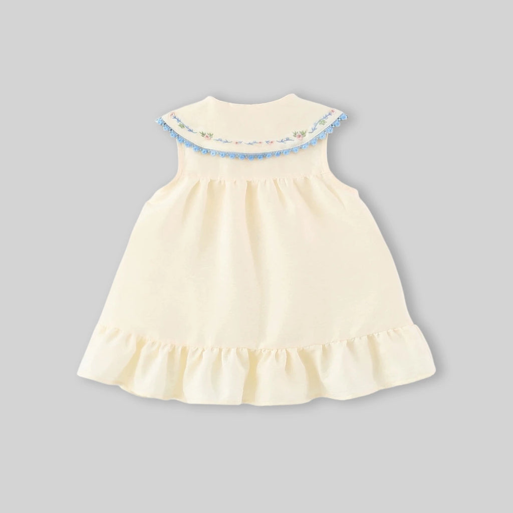 Girls Apricot Embroidered Peter Pan Collar A-Line Dress Casual Dresses