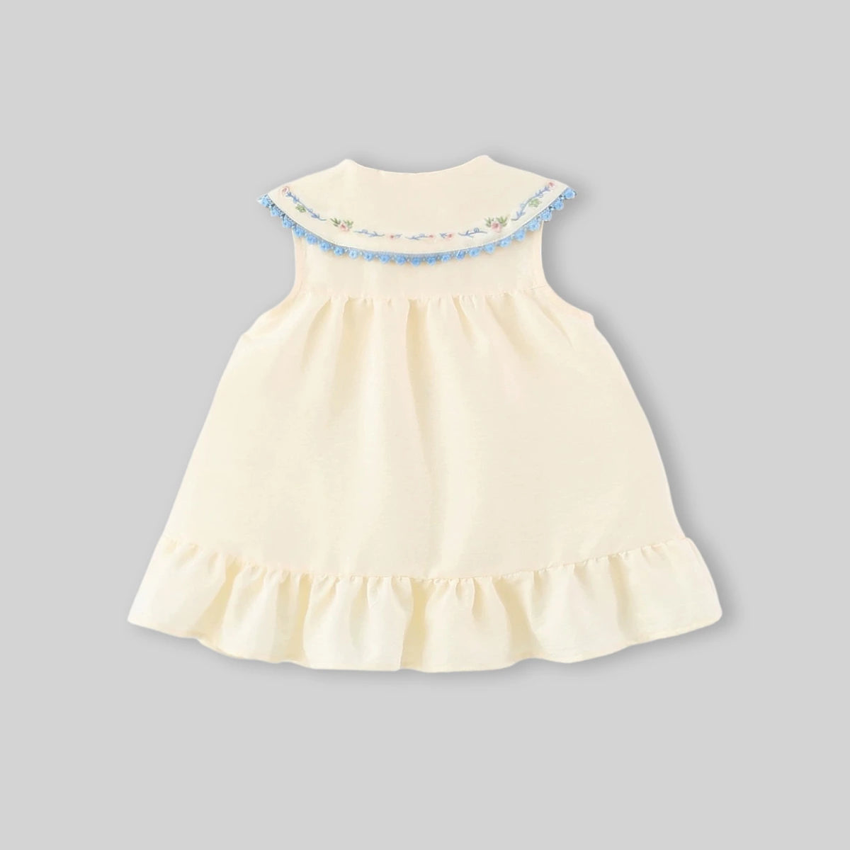 Girls Apricot Embroidered Peter Pan Collar A-Line Dress Casual Dresses