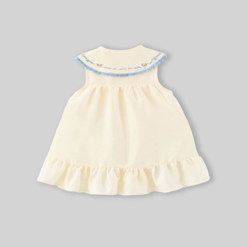 Girls Apricot Embroidered Peter Pan Collar A-Line Dress Casual Dresses