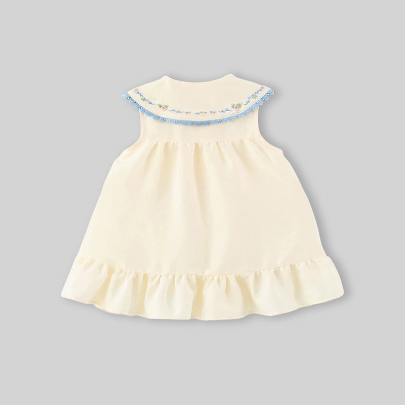 Girls Apricot Embroidered Peter Pan Collar A-Line Dress Casual Dresses