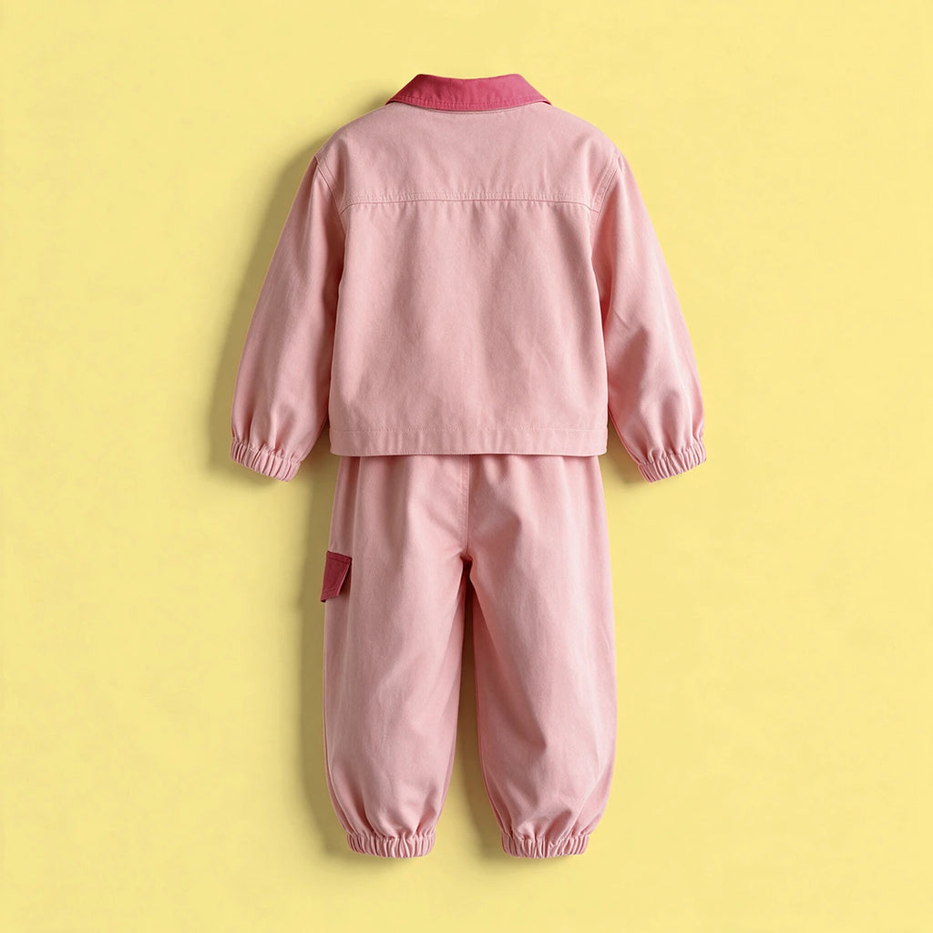 Girls Pink Applique Jacket & Pants Co-ord Sets Sets
