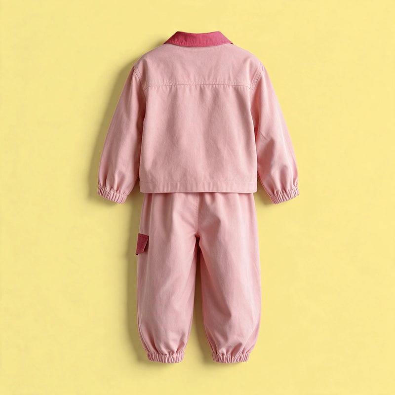Girls Pink Applique Jacket & Pants Co-ord Sets Sets