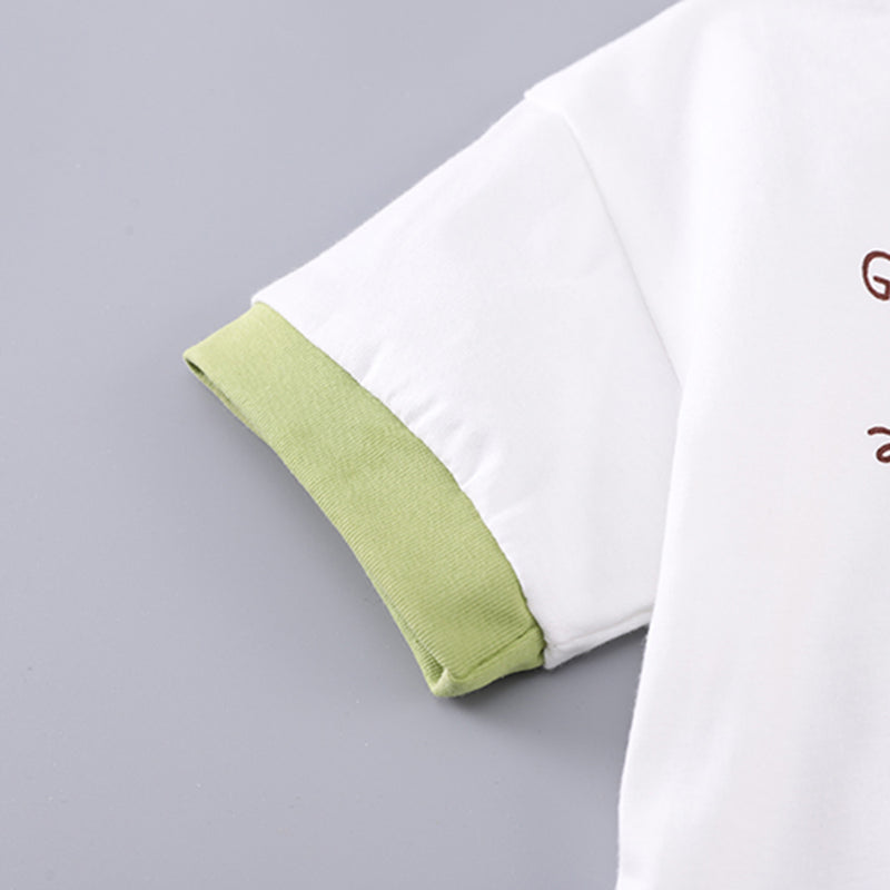 Boys Embroidery Applique Short Sleeves T-Shirt With Green Shorts Set 2 pc. Sets