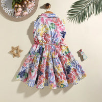 Girls Pink Floral Printed Sleeveless Shirt Dress Casual Dresses