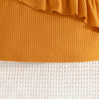 Girls Yellow One Shoulder Crop Top With Striped flared Pants Set 2 pc. Sets