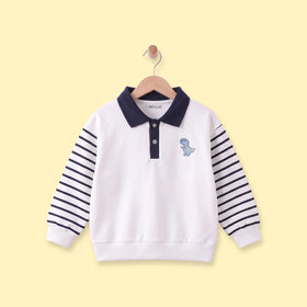 Boys White Striped Long Sleeve Polo Sweatshirt Sweatshirts & Hoodies White 1-2 Y