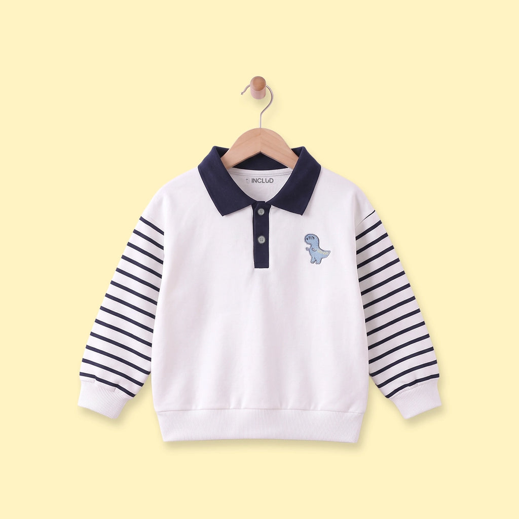 Boys White Striped Long Sleeve Polo Sweatshirt Sweatshirts & Hoodies White 1-2 Y