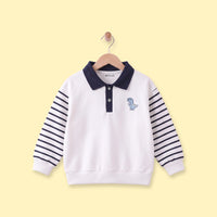 Boys White Striped Long Sleeve Polo Sweatshirt Sweatshirts & Hoodies White 1-2 Y