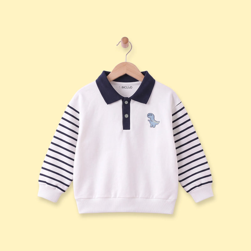 Boys White Striped Long Sleeve Polo Sweatshirt Sweatshirts & Hoodies White 1-2 Y