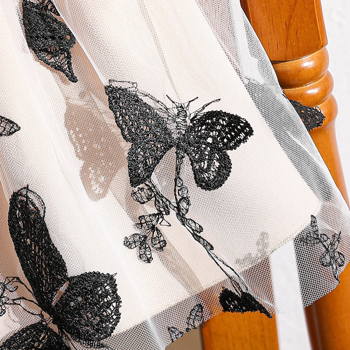 Girls Black Butterfly Printed Flutter Sleeve Fit & Flare Dress Casual Dresses