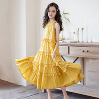 Girls Halter Neck Sleeveless Tiered Dress Casual Dresses   