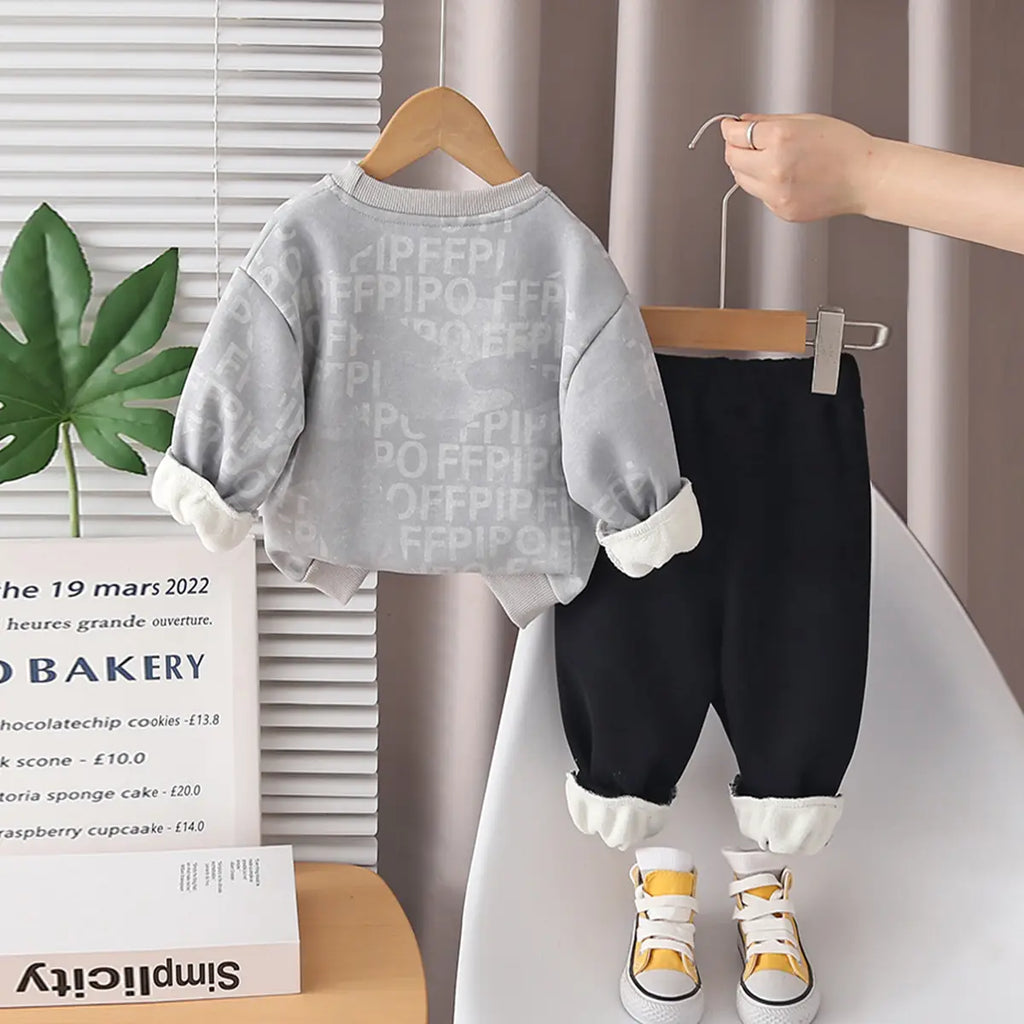 Boys Grey Abstract Printed Sweatshirt With Jogger Sets Sets