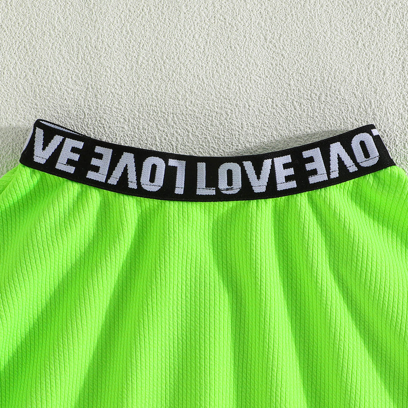 Girls Neon Green Sleeveless Crop Top With Flared Skirt Set 2 pc. Sets