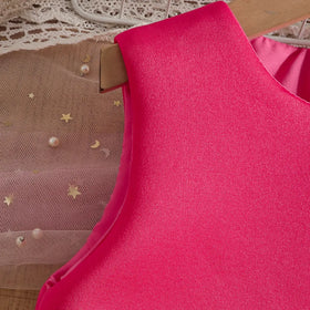 Girls Fuchsia Sleeveless A-line Party Wear Dress With Floral Applique Party Dresses