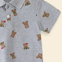 Boys Grey Teddy Bear Printed Short Sleeve Polo T-Shirt Tshirts