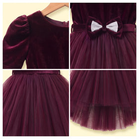 Girls Purple Solid High-Low Party Dress Party Dresses