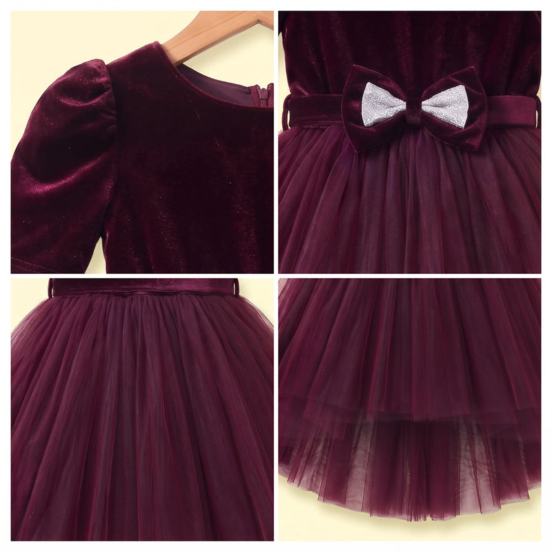 Girls Purple Solid High-Low Party Dress Party Dresses