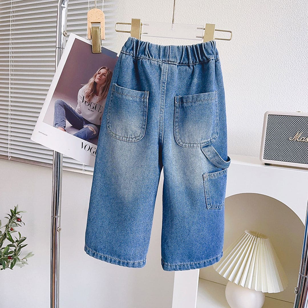 Girls Wide Leg Faded Denims Jeans   